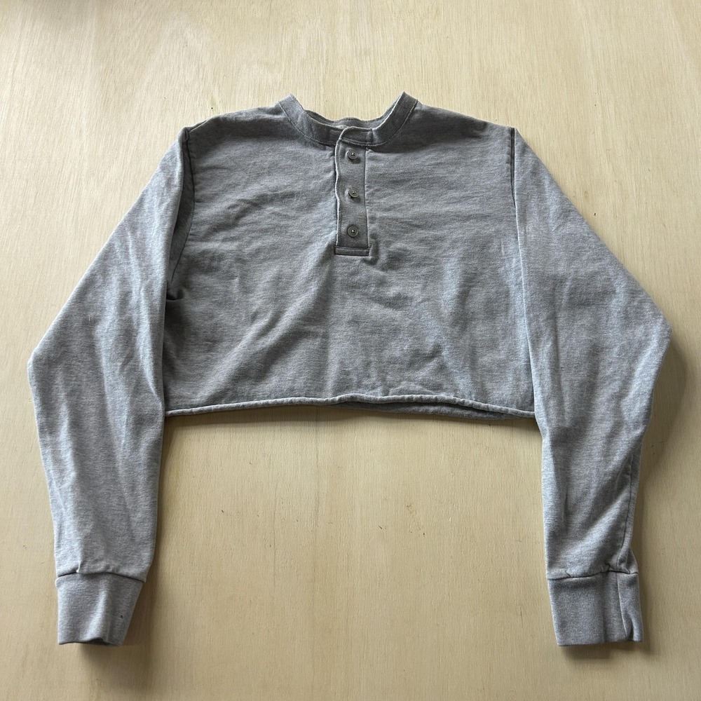 John Galt Shirt Womens Large Gray Cropped Henley Long Sleeve Jersey‎ Tee Top